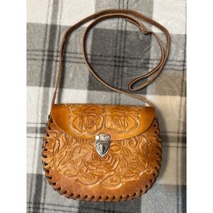 Hand Tooled Leather Floral Crossbody Saddle Bag